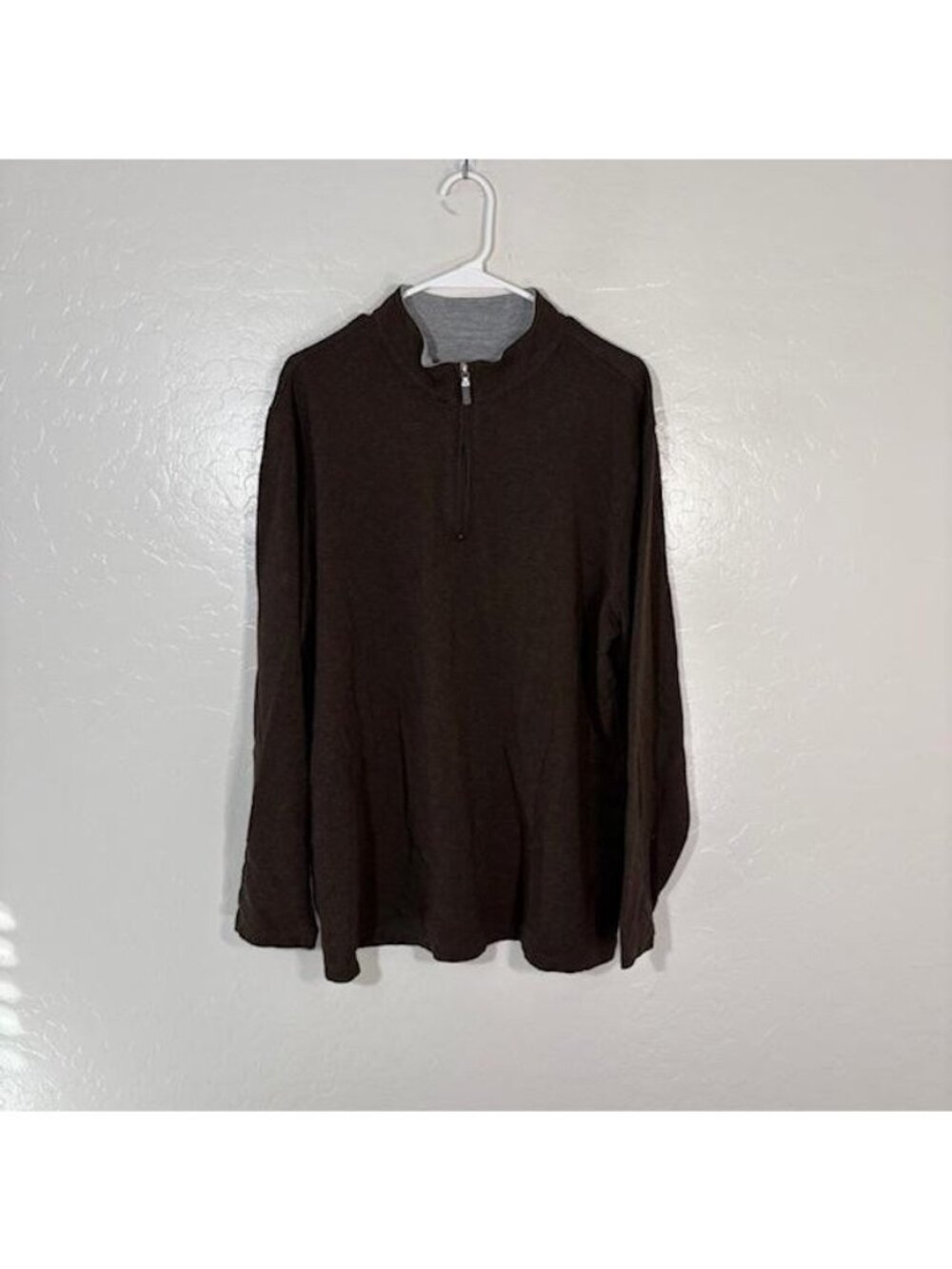 Mizzen+Main Sweater Mens XL Brown Quarter Zip Pullover Stretch Knit Athletic